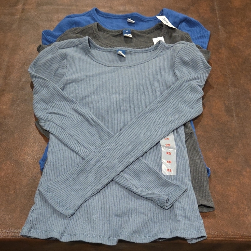 Old Navy Plush Ribbed Long Sleeve Tops XS Royal Blue, Charcoal Grey, Dusty Blue